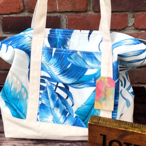 Large Tropical Palm Print Cotton Canvas Tote Bags - Picture 3 of 16